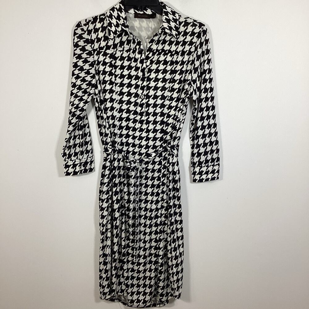 The Limited Black and White Houndstooth Midi Dress